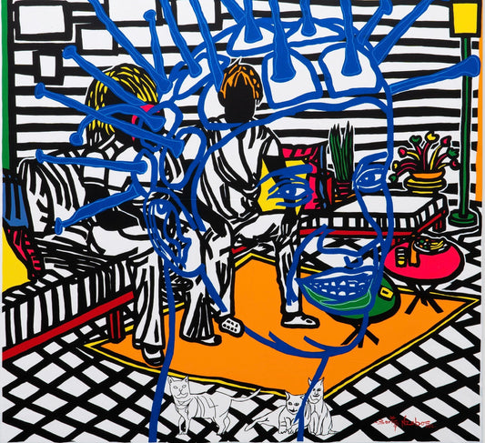 Opera di Boris Nzebo, La kame de Ma’a Clémentine (2022), acrilico su tela. Collezione Galleria Antonio Damiani.