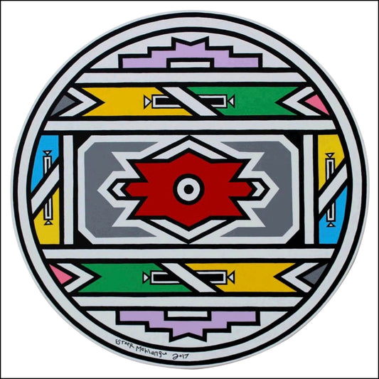 Esther Mahlangu, Ndebele Pattern (2017), acrilici su tela, 75x75 cm. Opera d’arte africana contemporanea alla Galleria Antonio Damiani.