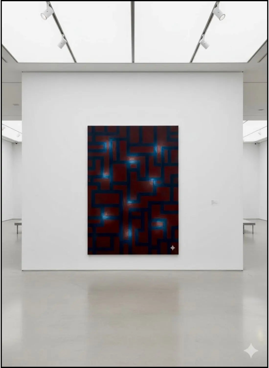Opera "Untitled" (1985) di Peter Schuyff. Acrilico su lino, 228x168 cm. Astrattismo geometrico e illusionismo ottico degli anni Ottanta. Galleria Antonio Damiani.