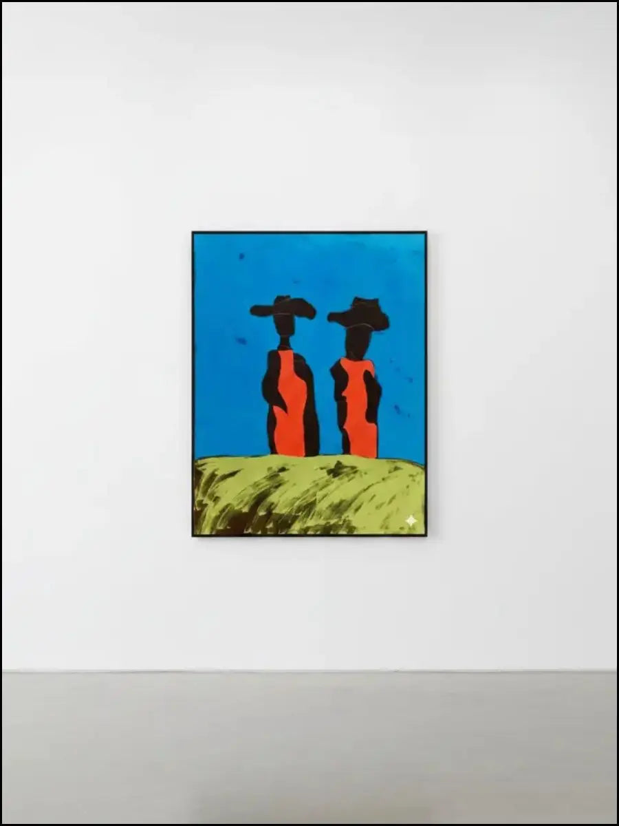 Esposizione di Tano Festa "I Guardiani" (1980). Acrilico su tela, 130x100 cm. Opera iconica degli anni '80, archiviata presso l'Archivio Franco Soligo. Esposta in Galleria Antonio Damiani.