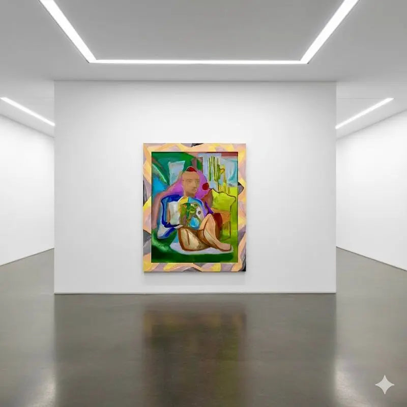 Opera, Uomo seduto con cane e cappello
Artista: Sandro Chia
dettagli dell'opera:
anno: 1989
tecnica: olio su tela e cornice invasa
dimensioni: 175 x 144 cm. In Galleria Antonio Damiani.