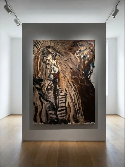 Dipinto espressionista Jonathan Meese Balthysmeese I, 2001, olio su tela 160x120 cm. Esposto in Galleria Antonio Damiani.