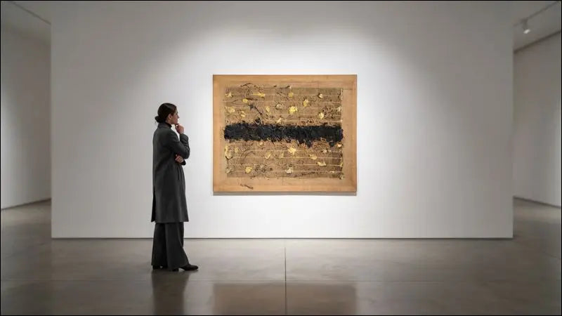 Senza titolo. Artista: Salvatore Emblema
Dettagli dell'opera: Anno: 2004
Tecnica: terre colorate e lapillo su tela di juta detessuta Dimensioni: 140 x 170 cm. Interno di Galleria Antonio Damiani.