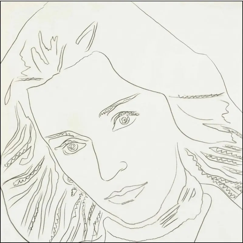 Andy Warhol, K.K. Auchincloss-Larkin (1976), dettaglio del disegno originale a grafite su cartoncino con certificato Fondazione Warhol.