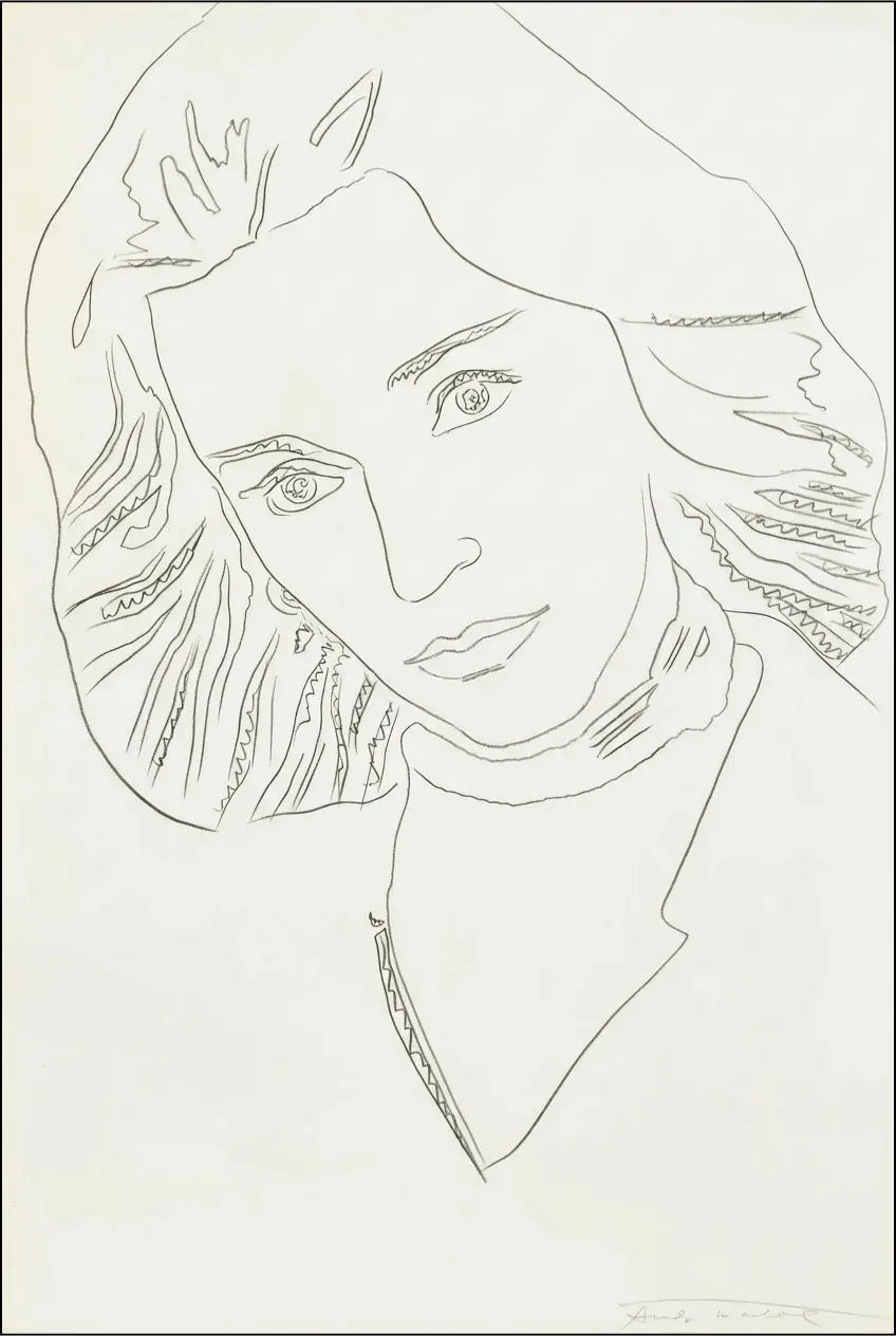 Andy Warhol, K.K. Auchincloss-Larkin (1976), disegno originale a grafite su cartoncino con certificato Fondazione Warhol.