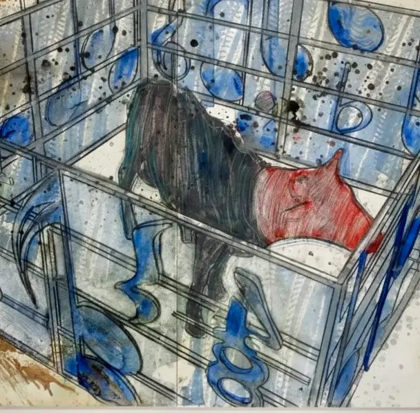 Dennis Oppenheim: Studio per Land Art "Badly Tuned Cow" (1988). Tecnica mista su cartoncino 127 x 194 cm. Archiviata ufficialmente dall'Estate.