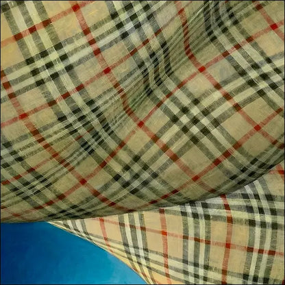 Dettaglio della tecnica a olio su lino di Peter Schuyff nell'opera Burbelly, particolare della trama e del pattern geometrico.