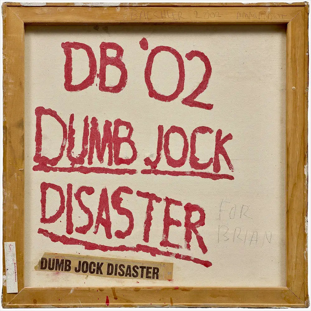 Donald Baechler Dumb Jock Disaster for Brian 2002 retro dell'opera tecnica mista su tela opera unica.