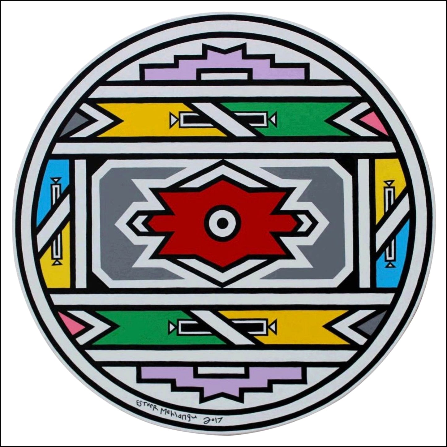 Esther Mahlangu, Ndebele Pattern (2017), acrilici su tela, 75x75 cm. Opera d’arte africana contemporanea alla Galleria Antonio Damiani.