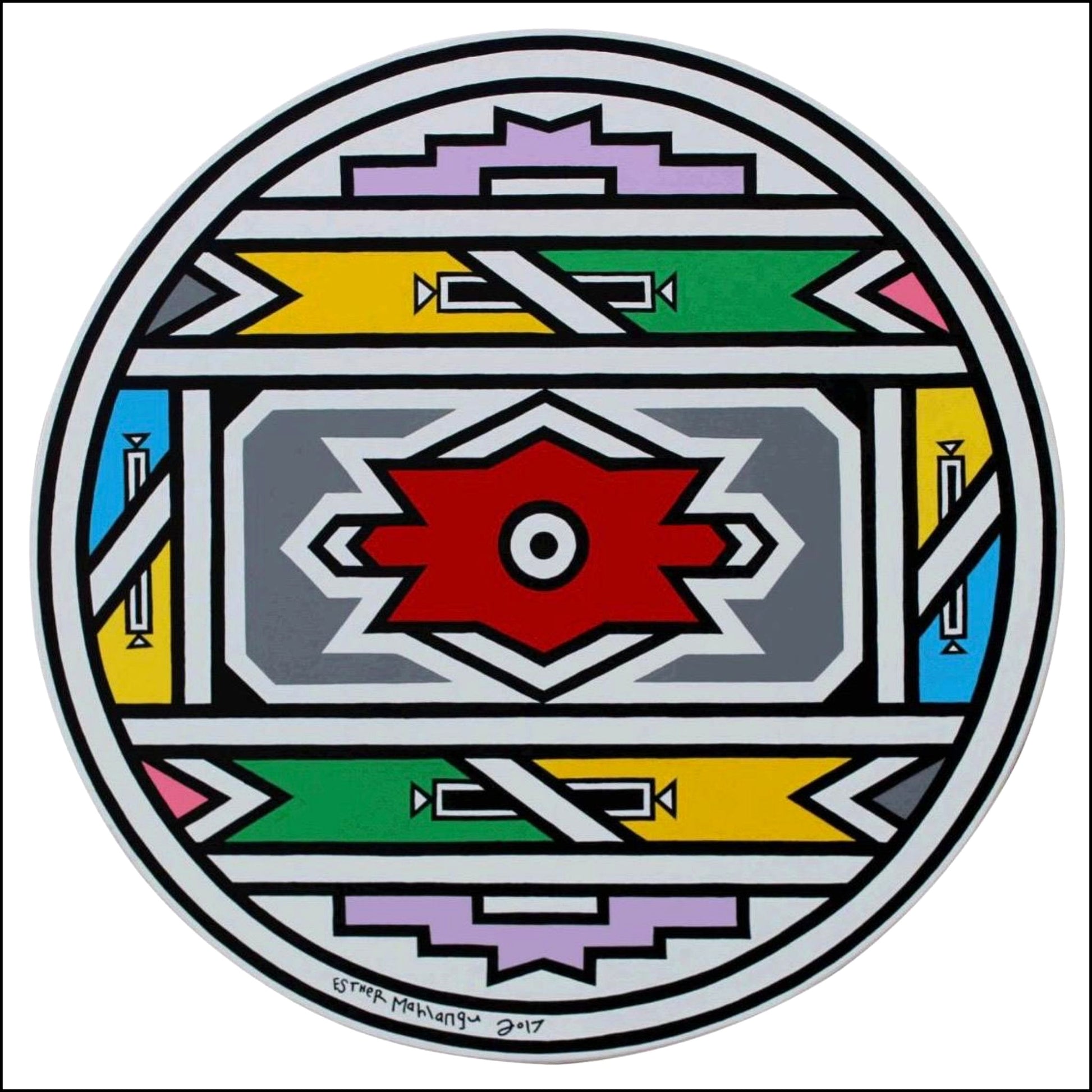 Esther Mahlangu, Ndebele Pattern (2017), acrilici su tela, 75x75 cm. Opera d’arte africana contemporanea alla Galleria Antonio Damiani.