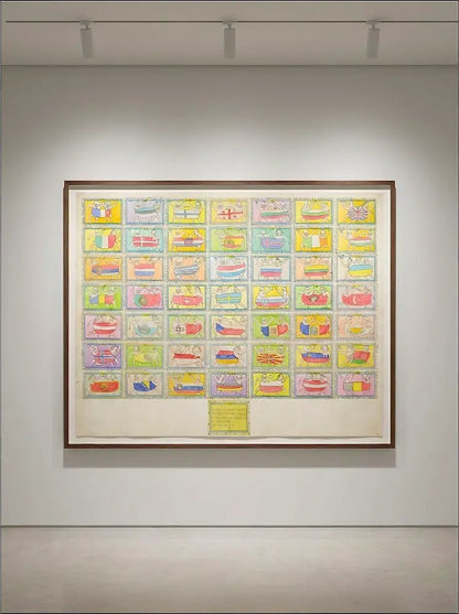 Frédéric Bruly Bouabré, "La Belle Europe" (2008). Installazione unica di 50 elementi, 105x140 cm. Opera pubblicata e di qualità museale presso la Galleria Antonio Damiani.