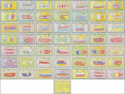 Frédéric Bruly Bouabré, "La Belle Europe" (2008). Installazione unica di 50 elementi, 105x140 cm. Opera pubblicata e di qualità museale presso la Galleria Antonio Damiani.