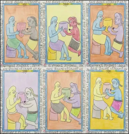 Dettaglio di Frédéric Bruly Bouabré, "La rencontre des amoureux". Tecnica mista su cartoncino, 21x14 cm. 