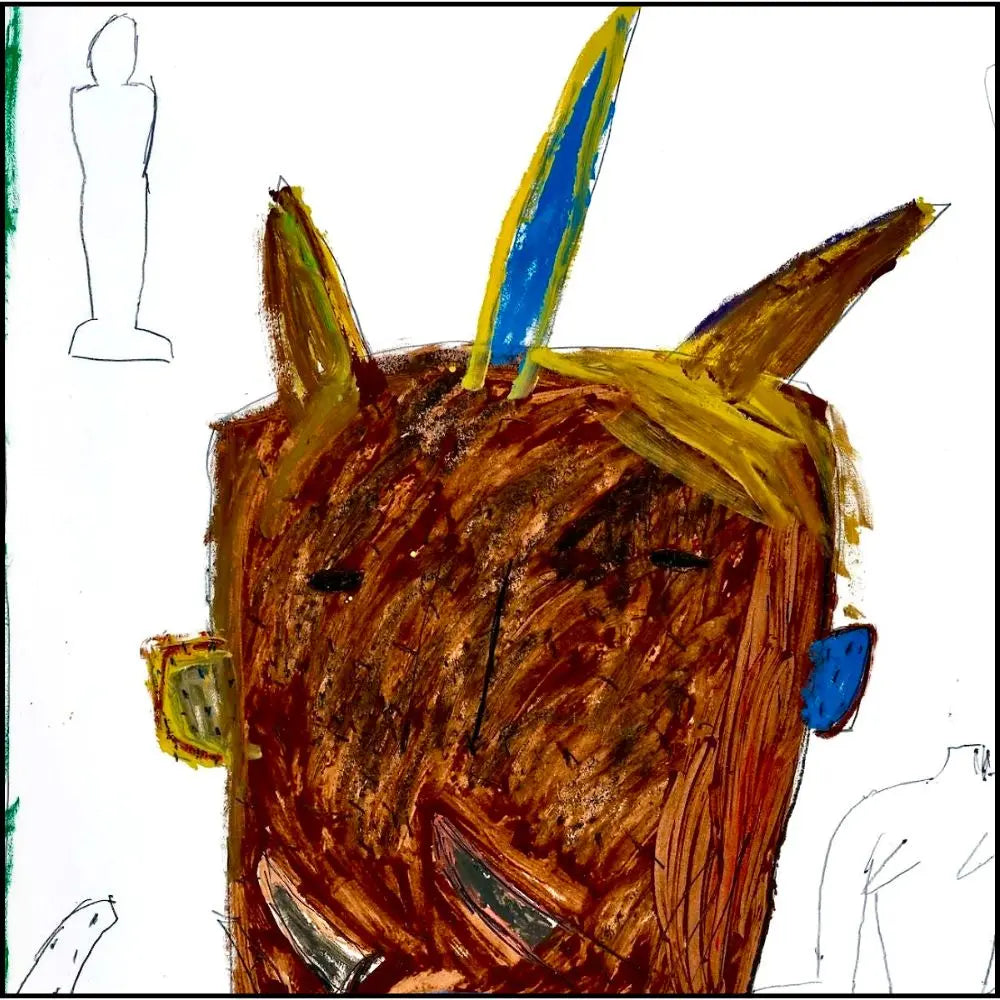 Dettagli di James Brown: Mask (1983). Olio e grafite su cartoncino 138 x 108 cm. Opera iconica anni '80,