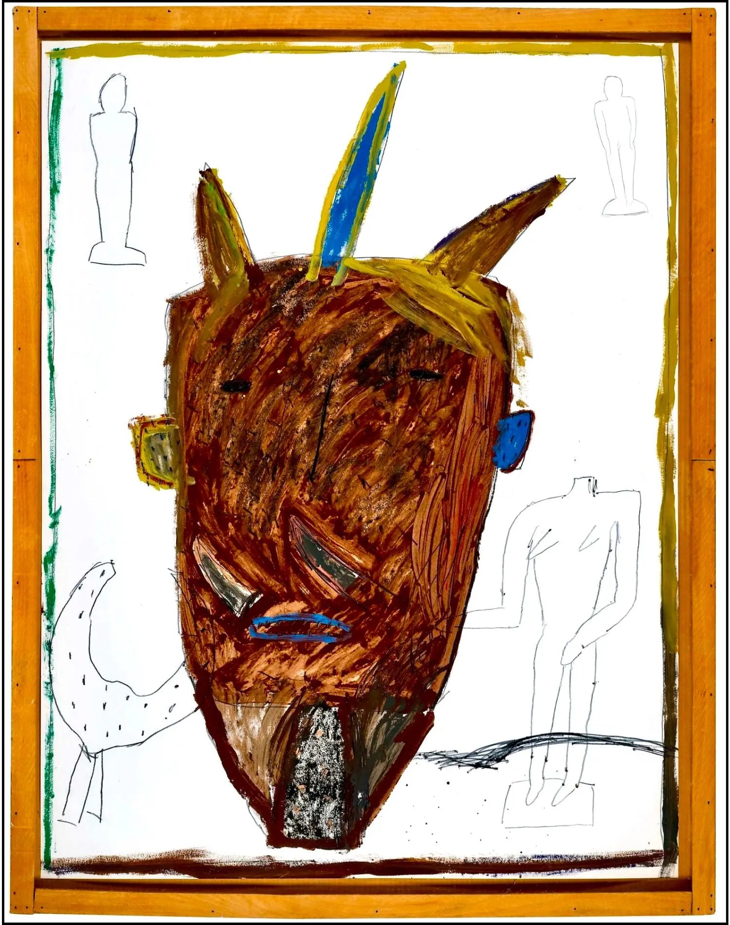 James Brown: Mask (1983). Olio e grafite su cartoncino 138 x 108 cm. Opera iconica anni '80, Galleria Antonio Damiani.