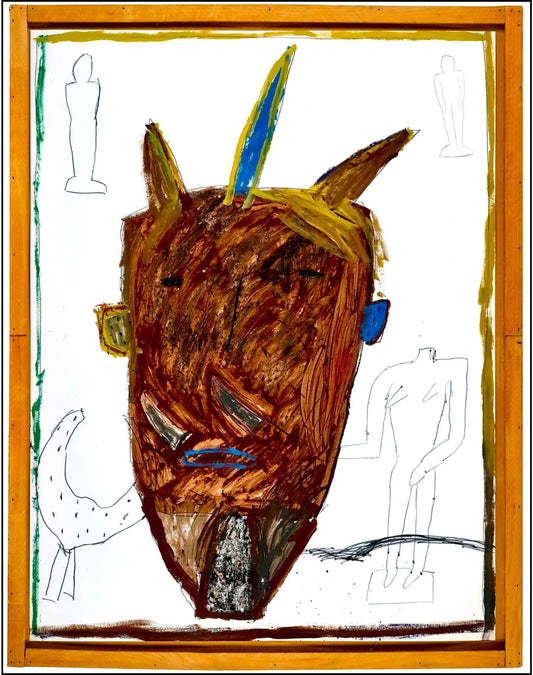 James Brown: Mask (1983). Olio e grafite su cartoncino 138 x 108 cm. Opera iconica anni '80, Galleria Antonio Damiani.