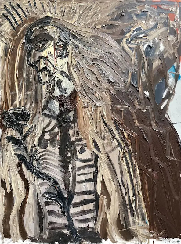 Dipinto espressionista Jonathan Meese Balthysmeese I, 2001, olio su tela 160x120 cm.