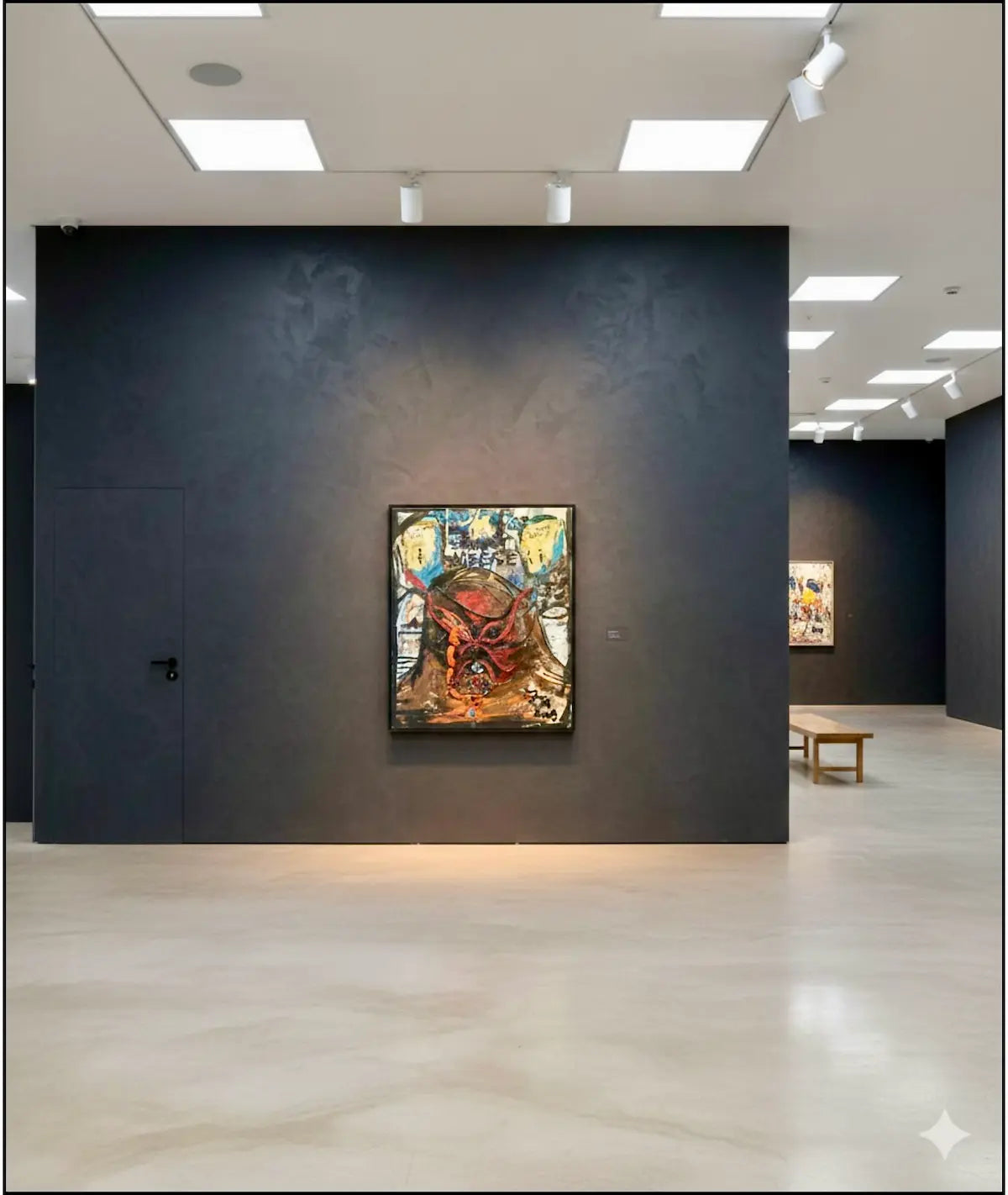 Jonathan Meese: Der Staatsgoot DR. ERWIN... (2003). Tecnica mista, acrilici e collage 120 x 100 cm. Opera esposta alla FIAC 2003. Arte concettuale e nichilista. In Galleria Antonio Damiani.