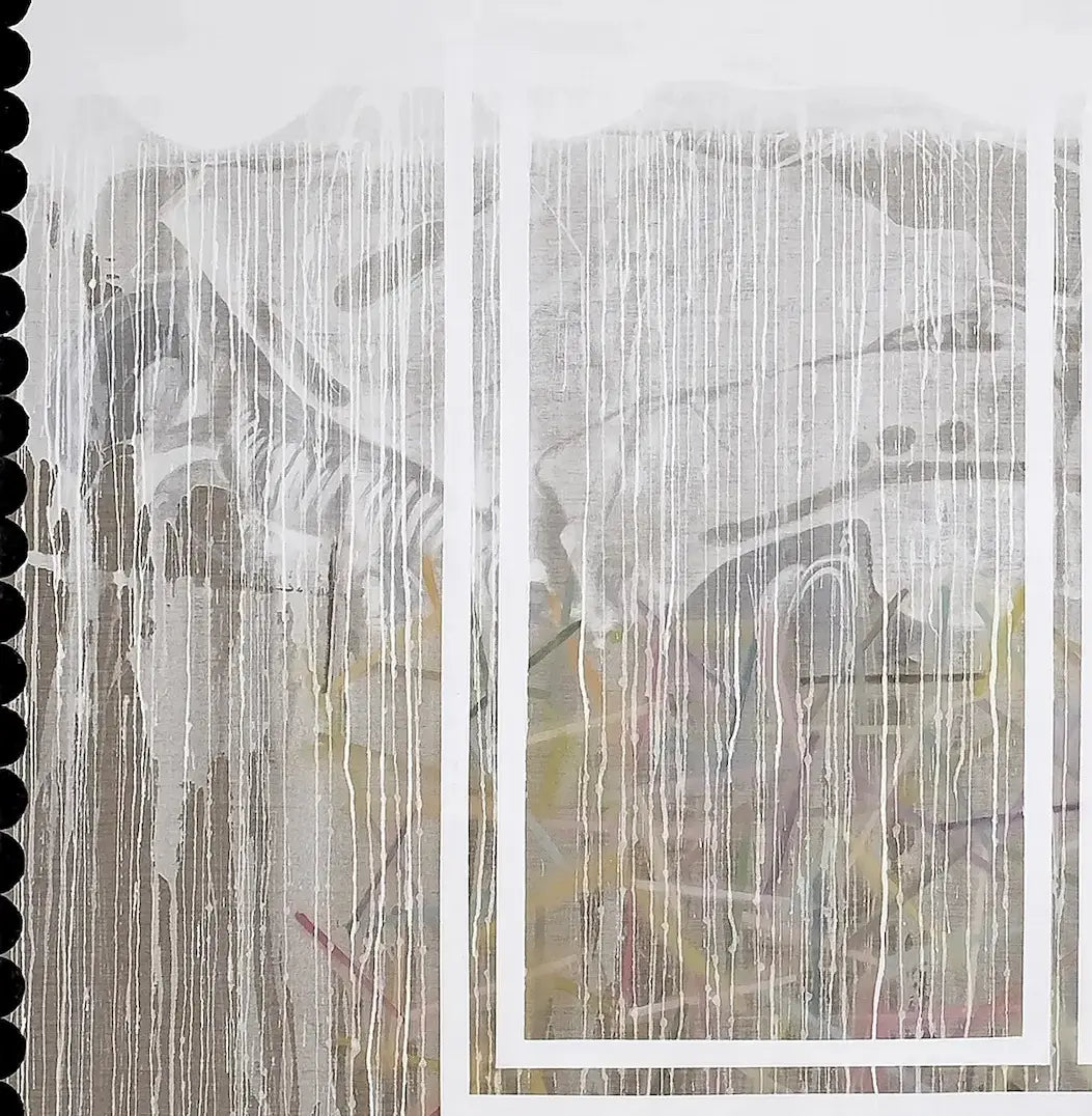 Opera "In altra pelle" (2023) di Luca Coser. Acrilico su lino, 150x100 cm. Riflessione su identità e fragilità. Disponibile in Galleria.