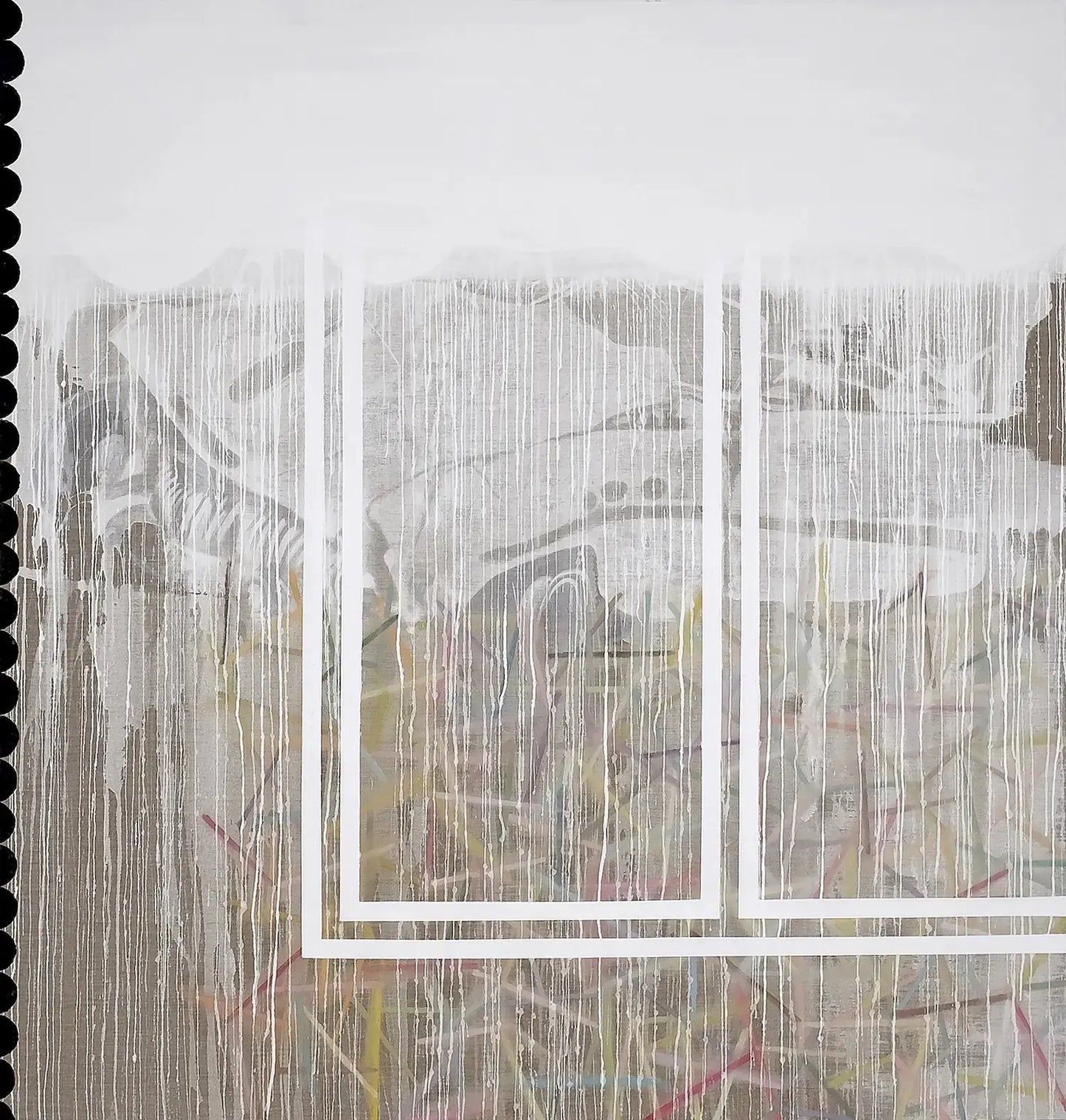 Opera "In altra pelle" (2023) di Luca Coser. Acrilico su lino, 150x100 cm. Riflessione su identità e fragilità. Disponibile in Galleria.