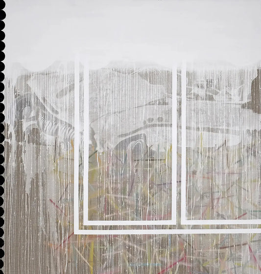 Opera "In altra pelle" (2023) di Luca Coser. Acrilico su lino, 150x100 cm. Riflessione su identità e fragilità. Disponibile in Galleria.