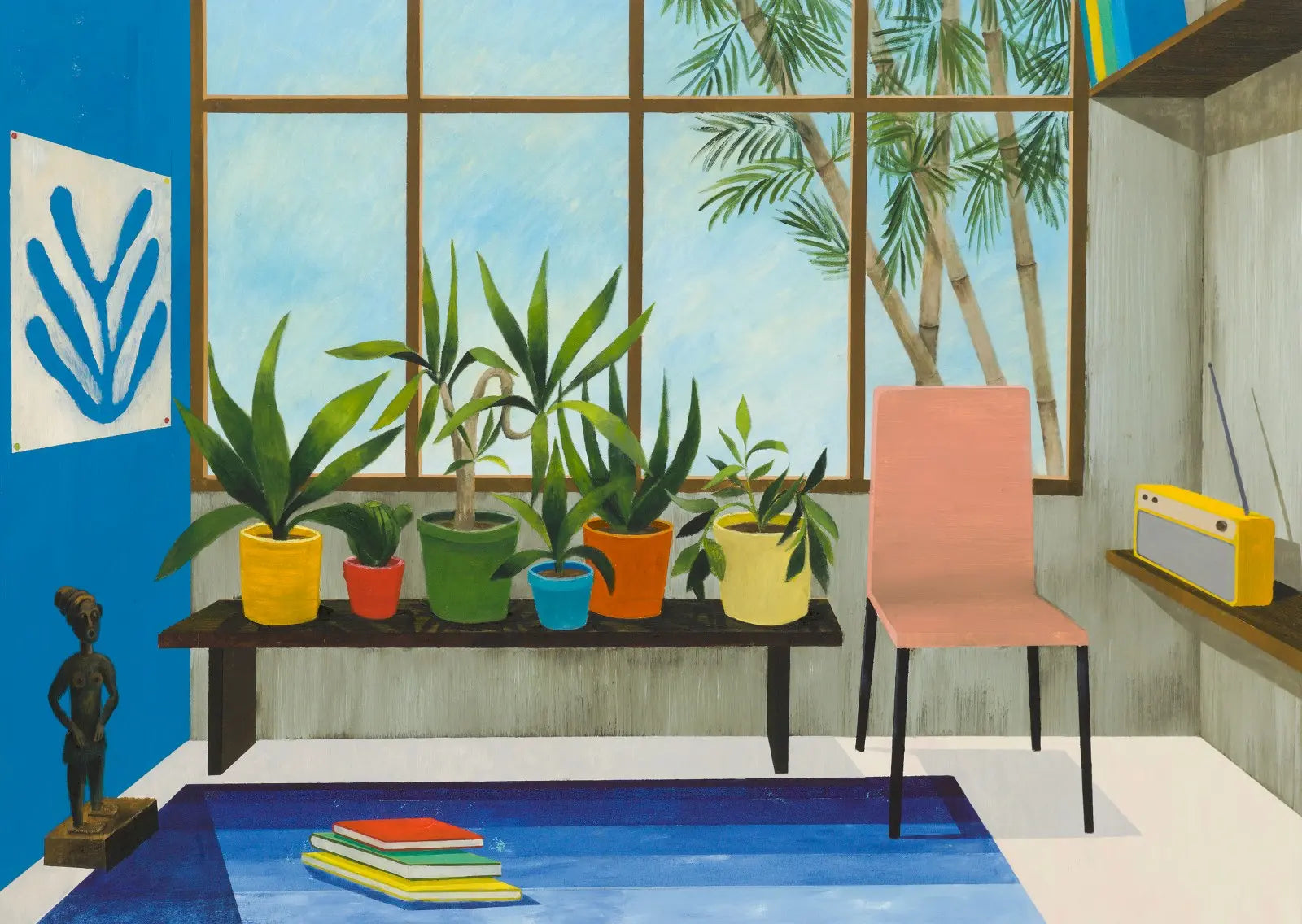 Mickaël Doucet Nouvelles d’en bas 2022 dipinto interno con piante arte contemporanea
