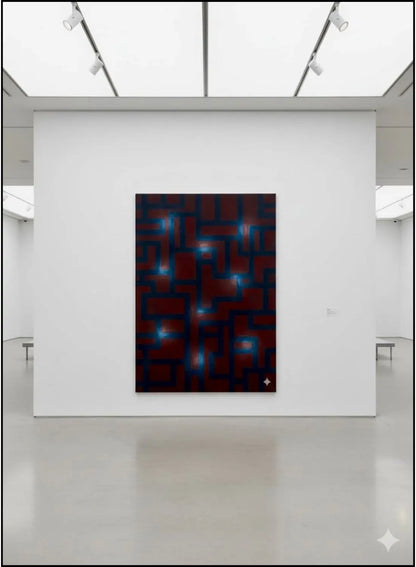 Opera "Untitled" (1985) di Peter Schuyff. Acrilico su lino, 228x168 cm. Astrattismo geometrico e illusionismo ottico degli anni Ottanta. Galleria Antonio Damiani.