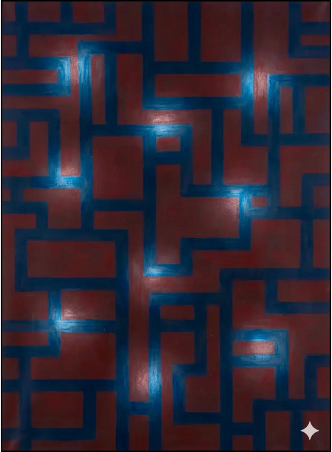 Opera "Untitled" (1985) di Peter Schuyff. Acrilico su lino, 228x168 cm. Astrattismo geometrico e illusionismo ottico degli anni Ottanta. Galleria Antonio Damiani.