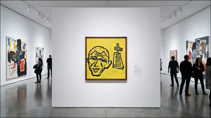 Donald Baechler: Profession and Vocation (1983). Acrilici, gouache e collage 91x91 cm. Opera chiave della pittura New York anni '80. Archiviata. In Galleria Antonio Damiani.