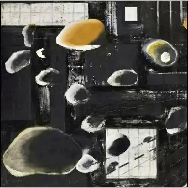 Dettaglio di Gravity of Matter, un'opera di grande formato e fondamentale di Ross Bleckner, realizzata nel 1981 ad olio su tela, con dimensioni monumentali di 218 x 213 cm. 