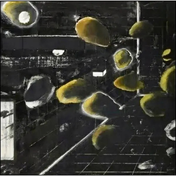 Dettaglio di Gravity of Matter, un'opera di grande formato e fondamentale di Ross Bleckner, realizzata nel 1981 ad olio su tela, con dimensioni monumentali di 218 x 213 cm. 