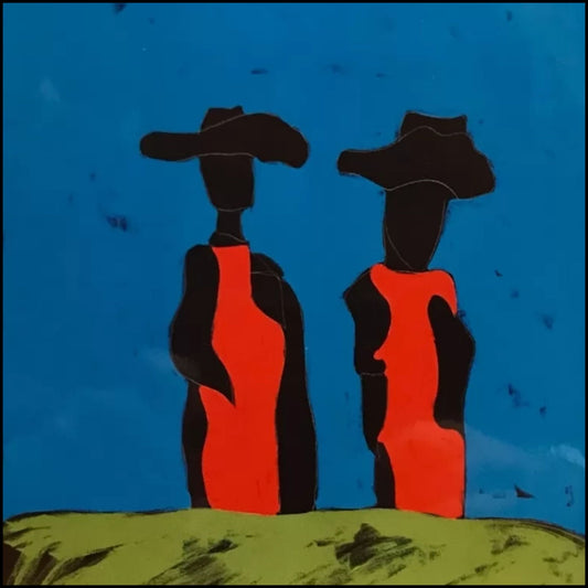 Tano Festa, “I Guardiani”, 1980, acrilico su tela, 130x100 cm – Galleria Antonio Damiani.
