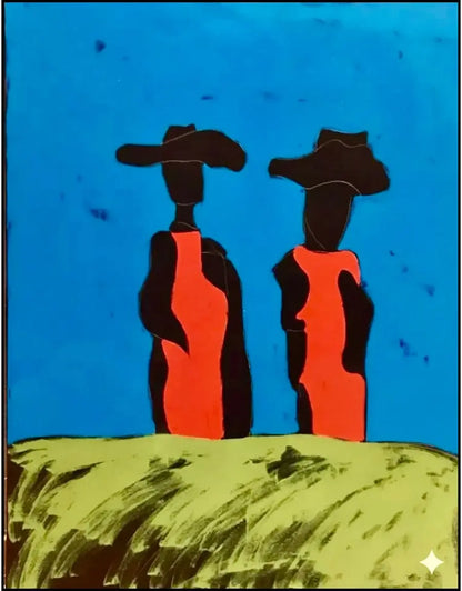 Tano Festa "I Guardiani" (1980). Acrilico su tela, 130x100 cm. Opera iconica degli anni '80, archiviata presso l'Archivio Franco Soligo. 