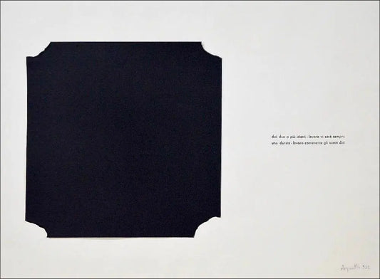 Vincenzo Agnetti, Feltro nero inciso con citazione concettuale sulla durata.